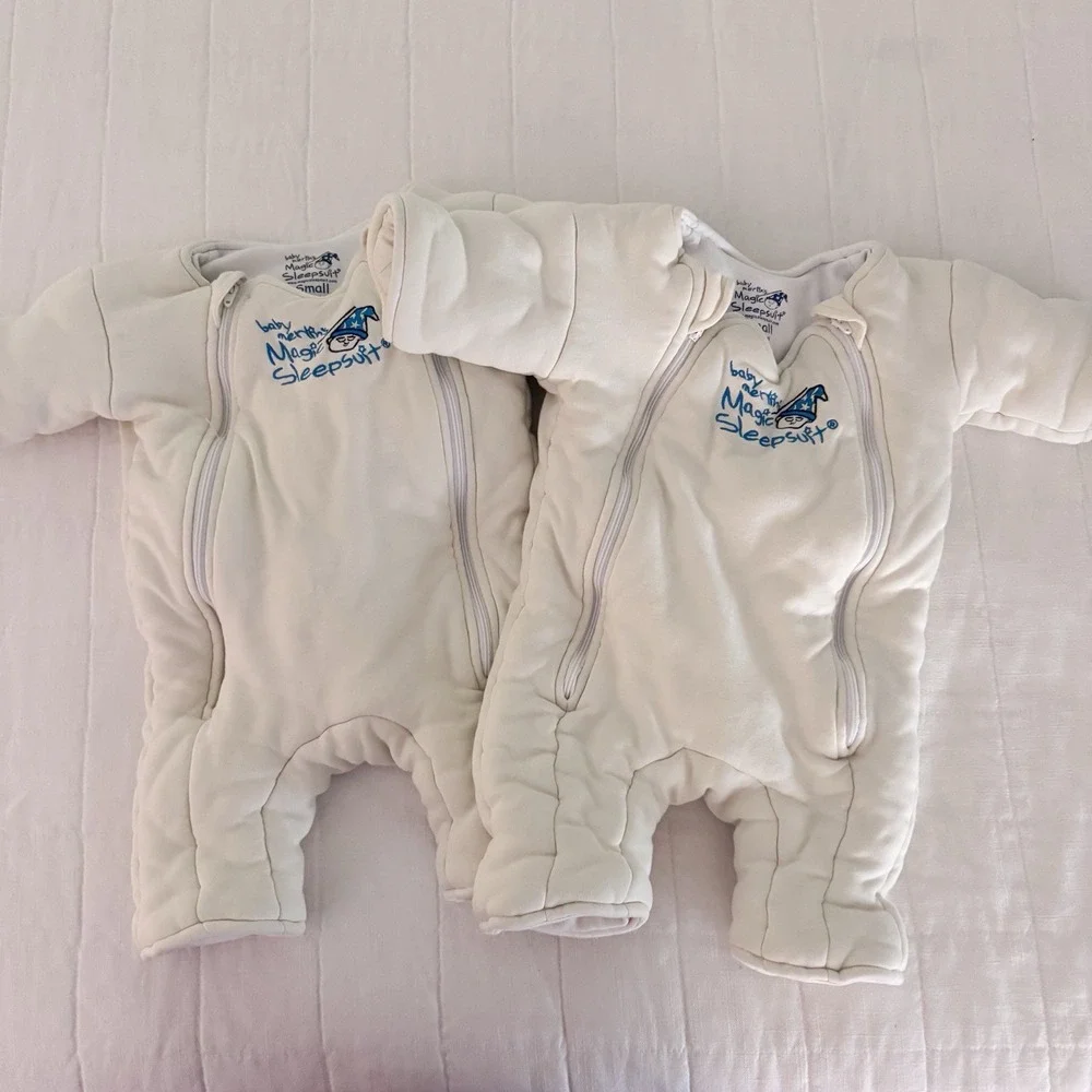 Baby Merlin's Magic Sleepsuit Small 3-6 Months Cream Swaddle Transition Suit TWO